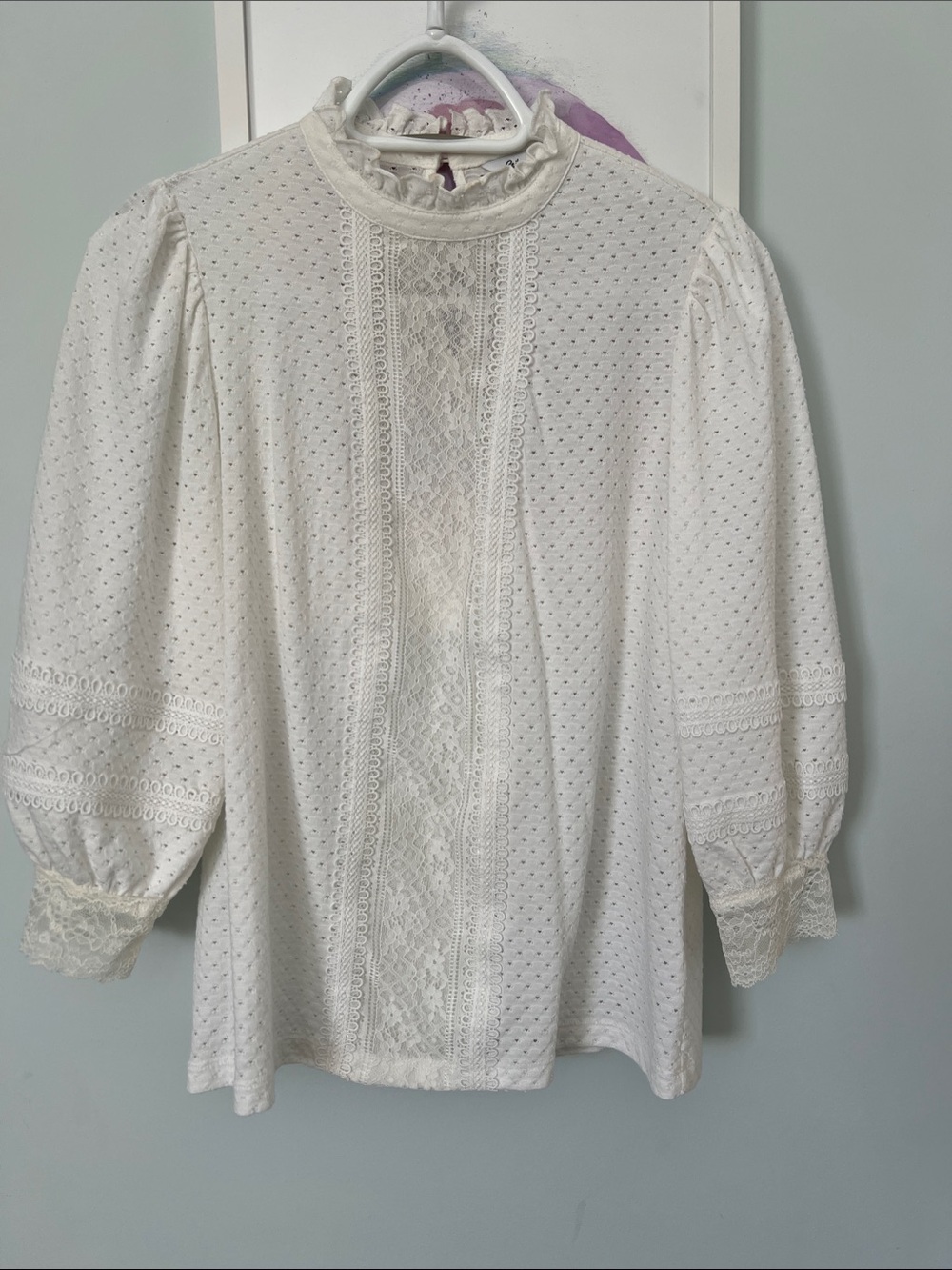 Reitmans White Eyelet Lace High-Neck Blouse